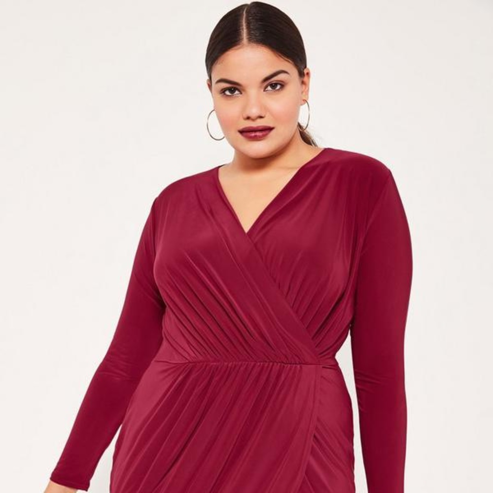 Burgundy Slinky Wrap Dress